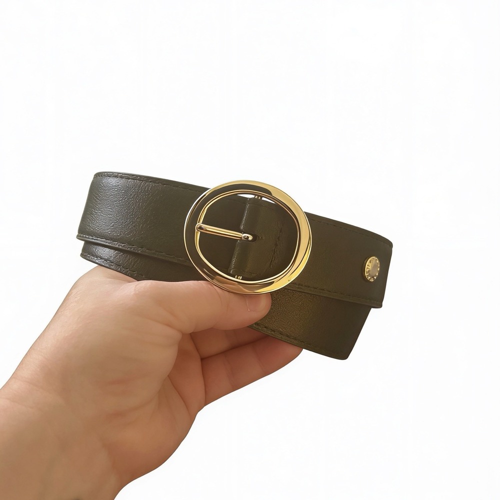Steve Madden Olive Green Faux Leather Belt Gold Circle Buckle Size Medium M
